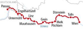 By boat and bike from Passau to Vienna - map